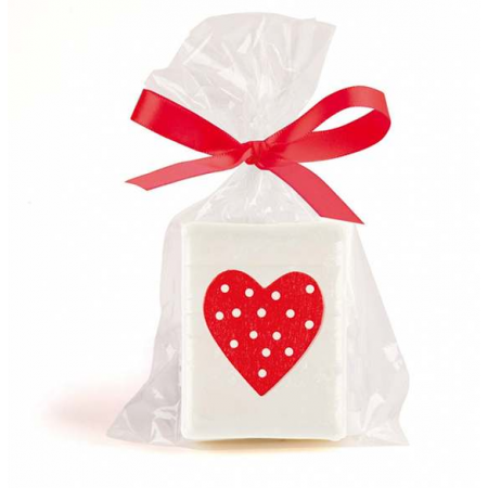 Jabón corazón en en bolsa con tarjeta personalizada