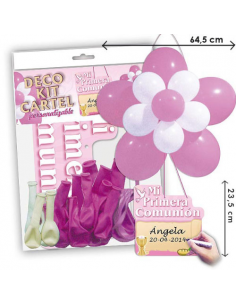Cartel con globos para celebraciones de Comuniones niñas