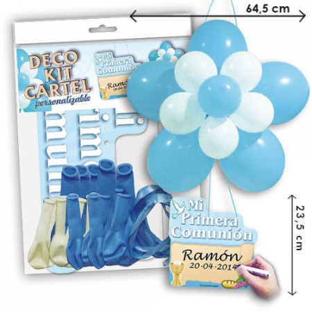 Cartel con globos para celebraciones de Comuniones niños