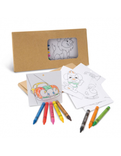 Set infantil para colorear compuesto por caja con 8 ceras de colores y 8 cartulinas plantillas