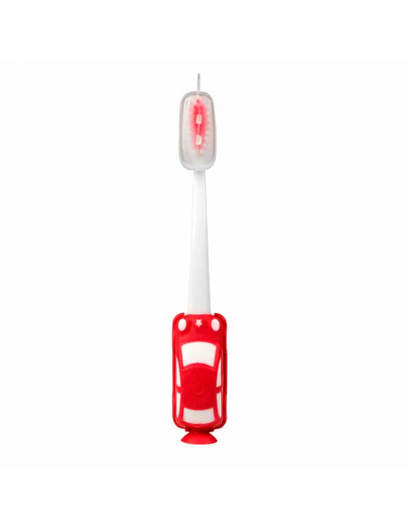 Cepillo de dientes infantil con ventosa coche rojo