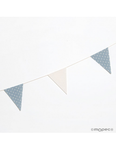 Banderines guirnalda decorativa en tela azul marfil con topos