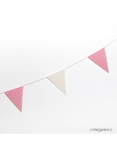 Banderines guirnalda decorativa en tela rosa marfil con topos