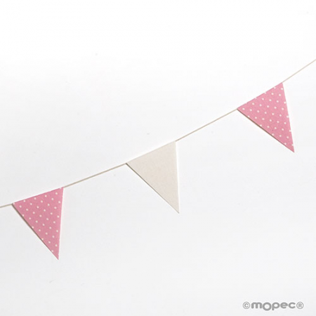 Banderines guirnalda decorativa en tela rosa marfil con topos