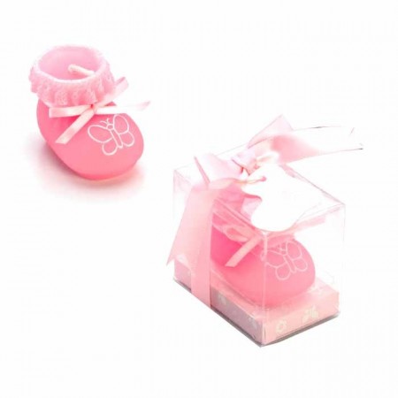 Botita vela presentada en caja regalo en rosa