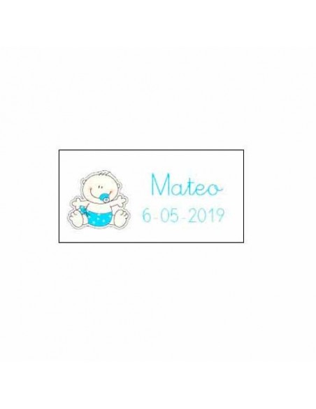 Tarjeta bebé sonriente de color azul