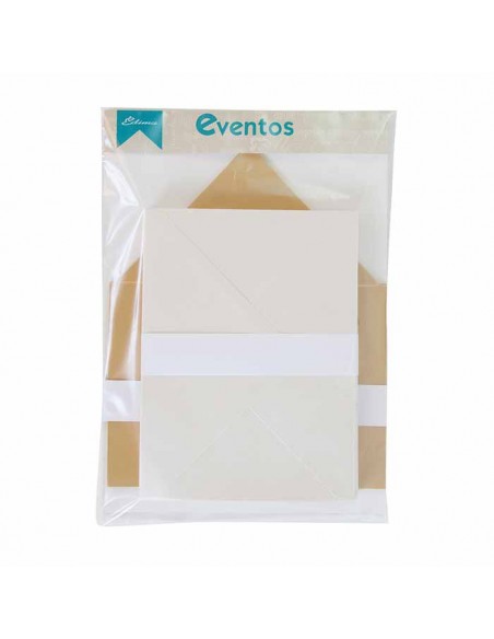Pack sobres blancos con forro interior oro brillo, para invitaciones boda.
