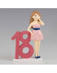 Figura para tarta de 18 años Chica con vestido rosa