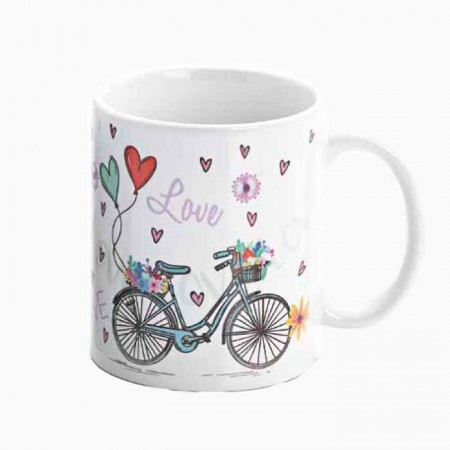 Taza diseño bicicletas y corazones, recuerdos originales para bodas
