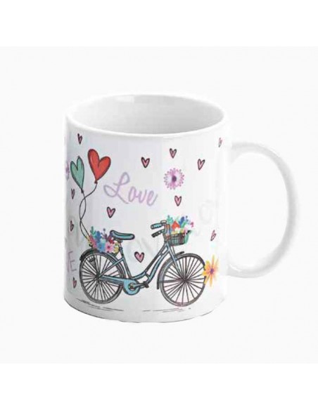 Taza diseño bicicletas y corazones, recuerdos originales para bodas