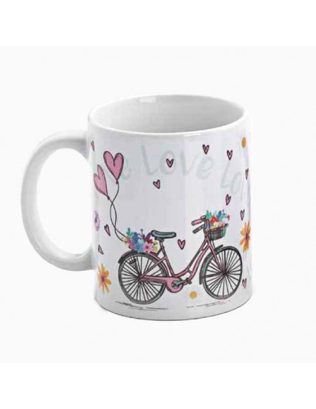 Reverso sin personalizar de la taza diseño bicicletas y corazones, recuerdos originales