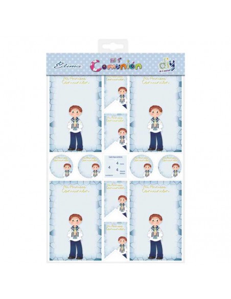 Presentación pack con 20 recordatorios, 20 imanes y 20 etiquetas, Niño con vela