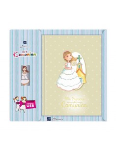 Libro de firmas para Comunión con USB, Niña iglesia de fondo