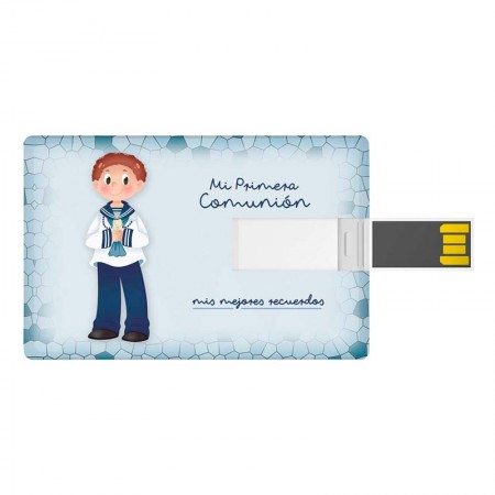 Tarjeta USB, 16 GB, para comunión. Niño marinero con vela