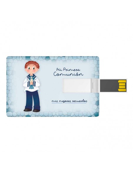 Tarjeta USB, 16 GB, para comunión. Niño marinero con vela