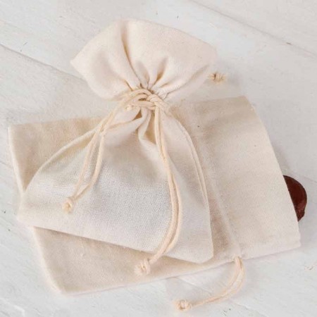 Bolsa de algodón mediana, 10x14 cm, de color marfil. Para decorar los regalitos