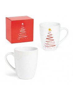 Taza de cerámica decorada con un Árbol de Navidad y caja de regalo