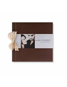 Libro de firmas para boda marrón con lazo y banda horizontal con foto
