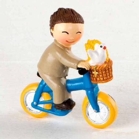Imán en resina, niño Comunión en bici.