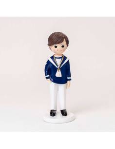 Figura para pastel de Comunión niño marinero con camisa azul y pantalón blanco
