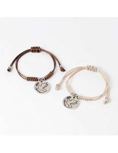 Pulsera con medallallita paloma, en color marfil y marrón