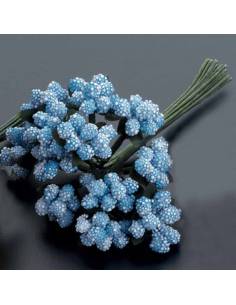 Pomo bolitas, flores en azul
