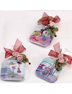 Espejo doble alumino estampado azuarela con bolsita y ramito