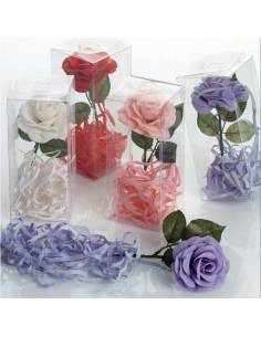 Flor de jabón con tiras de jabón, presentada en caja de acetato transparente