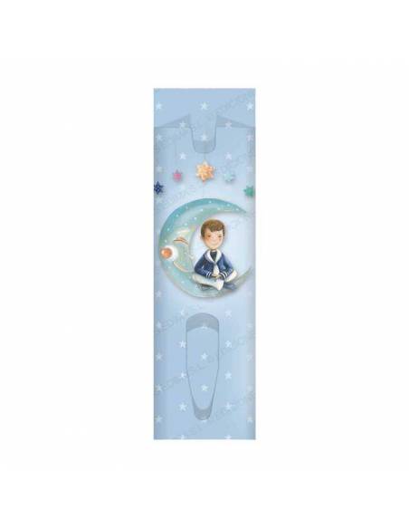 Funda comunión para bolígrafo, niño sentado en la luna, no incluye el bolígrafo.