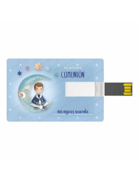 Tarjeta memoria USB, 16 GB, para comunión. Niño marinero sentado en la luna