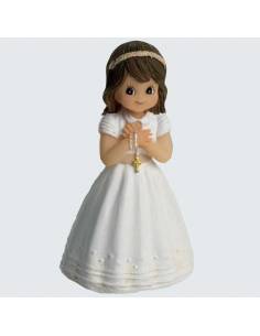 Figurita niña Comunión con vestido blanco y fajín y rosario