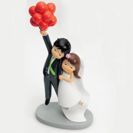 Atrás, atrás, atrás parte cargando emoción Figura novios con globos | Figuras originales para la tarta de boda