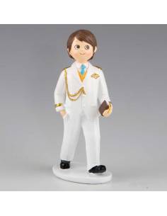 Muñeco para el pastel de Primera Comunión niño con traje almirante blanco