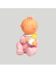 Figura de tarta para bautizo bebé rosa con biberón