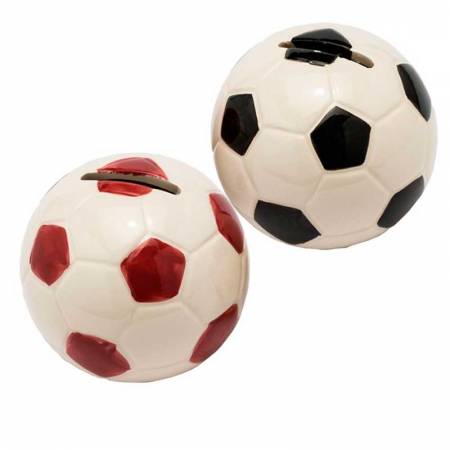 Hucha pelota roja y negra, de porcelana, 8 cm de diametro
