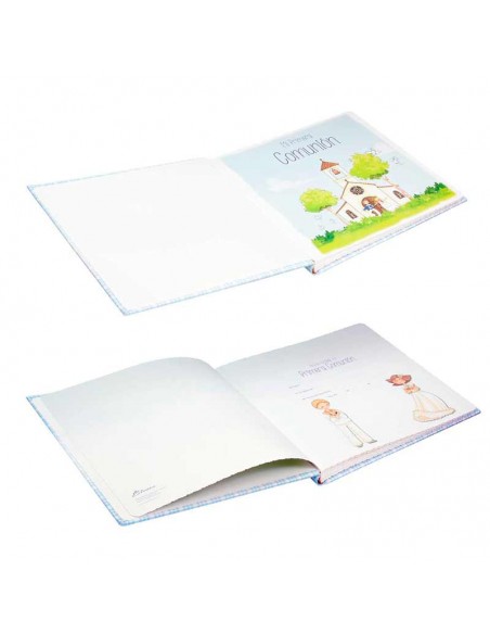 Detalle interior del libro de comunión con estuche