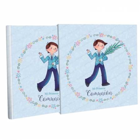 Libro Comunión con estuche, niño saludando con espiga