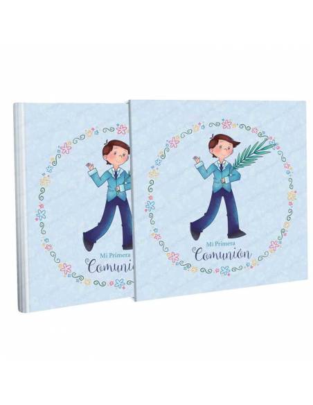 Libro Comunión con estuche, niño saludando con espiga