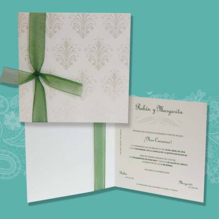 Elegante invitación de boda de estilo clásico en formato díptico y cuadrado