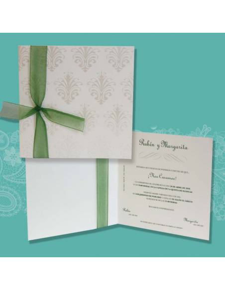 Elegante invitación de boda de estilo clásico en formato díptico y cuadrado