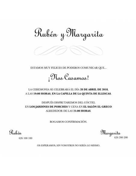 Texto de ejemplo para la invitación de boda Bouquet 533