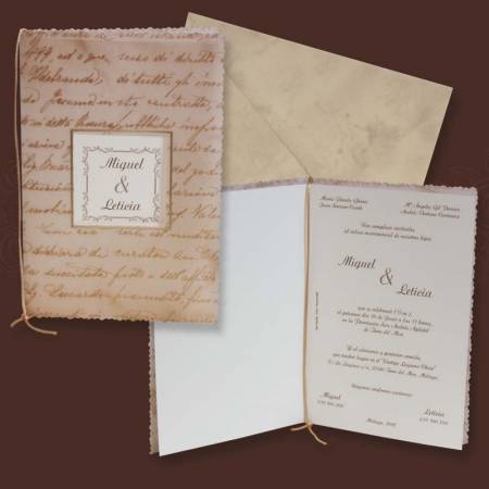 Elegante tarjeta de Boda estilo pergamino en formato libro