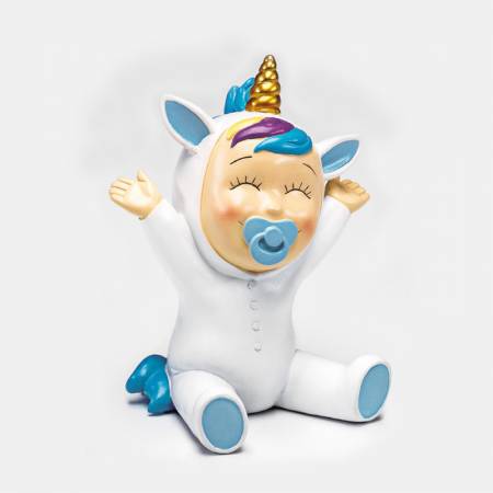 Figura para tarta Bebé unicornio sonrisa, con detalles en azul