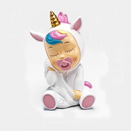 Figura para pastel Bebé unicornio sonrisa con detalles en rosa