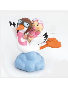 Cigüeña con Bebé gafitas rosa volando, figura para pastel