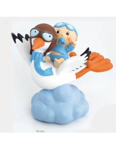 Cigüeña con Bebé gafitas azules volando, figura para pastel