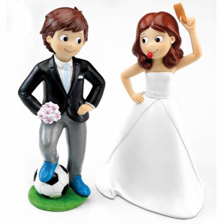 Figura para la tarta de boda pareja de novios fútbol
