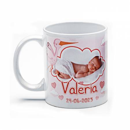 Taza diseño Bebé rosa personalizada con foto, nombre y fecha